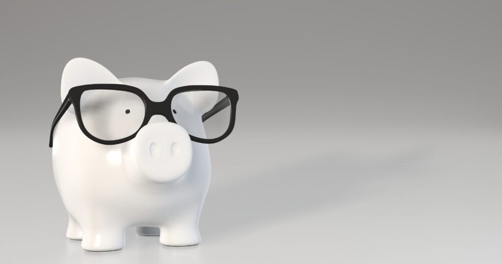 piggy bank with glasses