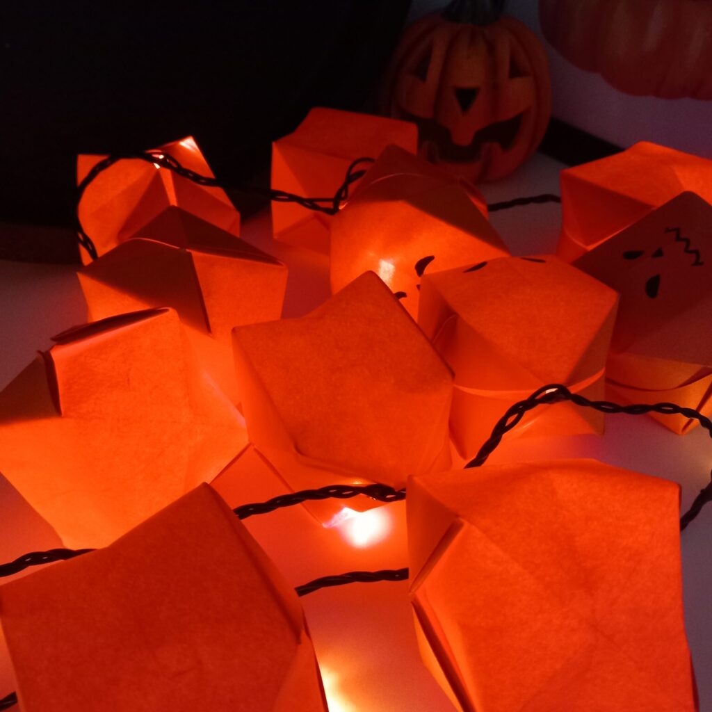 lanterns 14 Finished DIY origami string light lanterns attached to fairy lights for fall decor