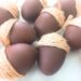 Close-up of finished acorns made from eggshells and twine for autumn decorations
